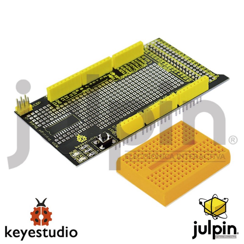 Escudo con protoboard de montaje para tarjeta MEGA