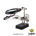 Tercera mano con lupa triple, iluminación LED y soporte para cautín