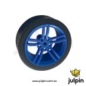 Llanta de 65mm x 27mm con rin plástico azul, huella de goma y eje para motor reductor TT