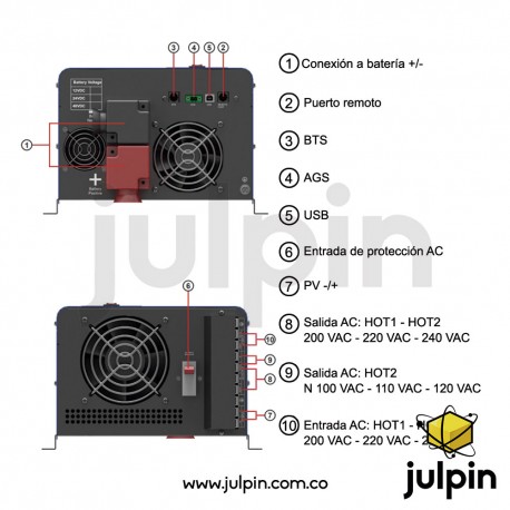 Inversor de baja frecuencia de 48V y 6KW. Fase dividida