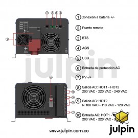 Inversor de baja frecuencia de 48V y 6KW. Fase dividida