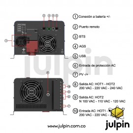 Inversor de baja frecuencia de 24V y 3KW. Fase dividida
